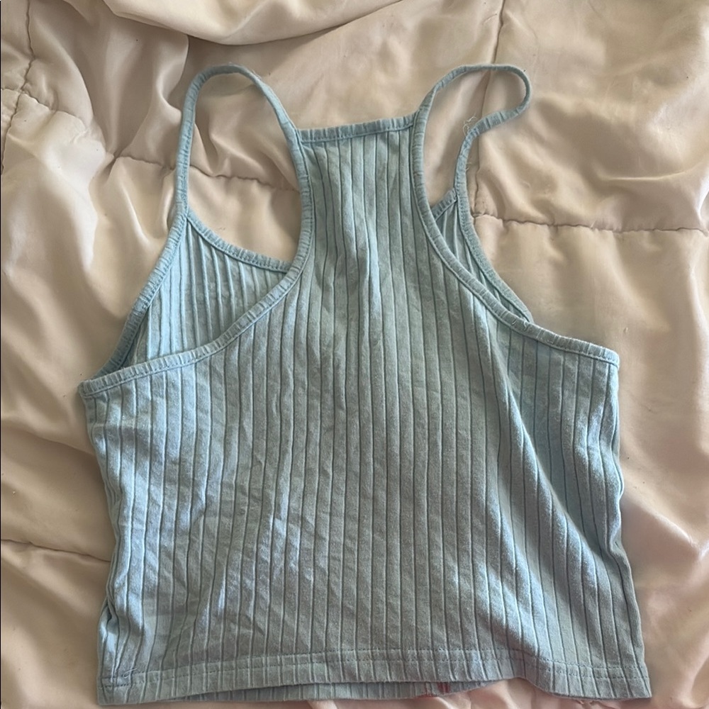 Women's Blue Ribbed Tank Top - Picture 2 of 2